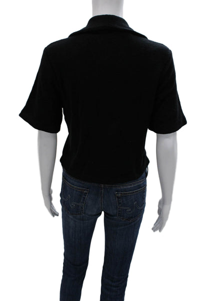 Johanna Ortiz Women Cropped Black Cotton Collared Short Sleeve T-Shirt Size XS