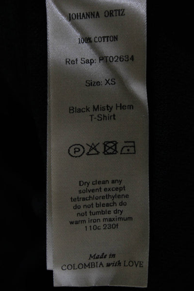 Johanna Ortiz Women Cropped Black Cotton Collared Short Sleeve T-Shirt Size XS