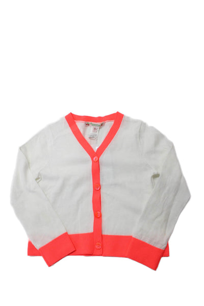 Bonpoint Girls Button Front Long Sleeve Cardigan Sweater White Orange Size 3