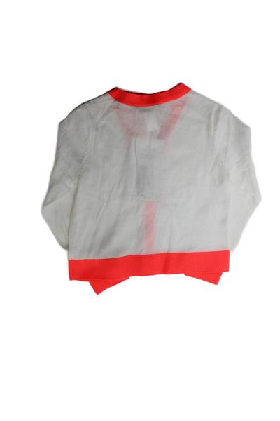 Bonpoint Girls Button Front Long Sleeve Cardigan Sweater White Orange Size 3