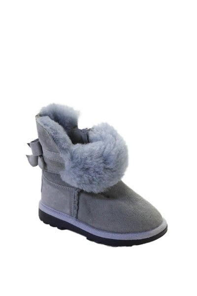 Blumarine Girls Side Zip Shearling Lined Logo Back Boots Blue Suede Size 23