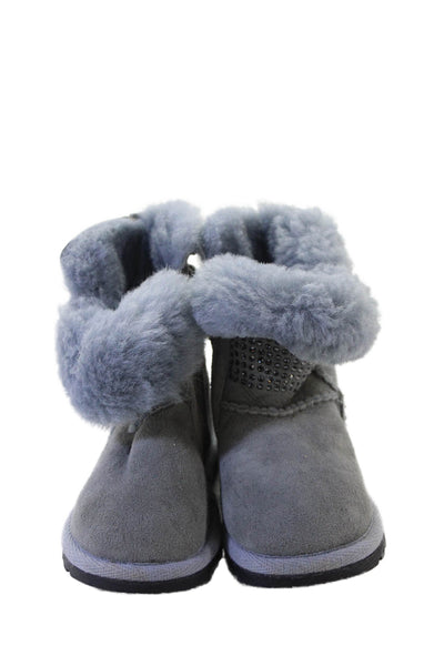 Blumarine Girls Side Zip Shearling Lined Logo Back Boots Blue Suede Size 23