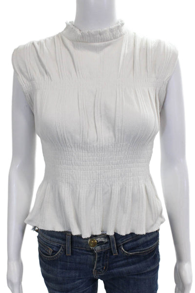 Sandro Women Blouse White High Neck Sleeveless Pullover Cotton Blend Size 1