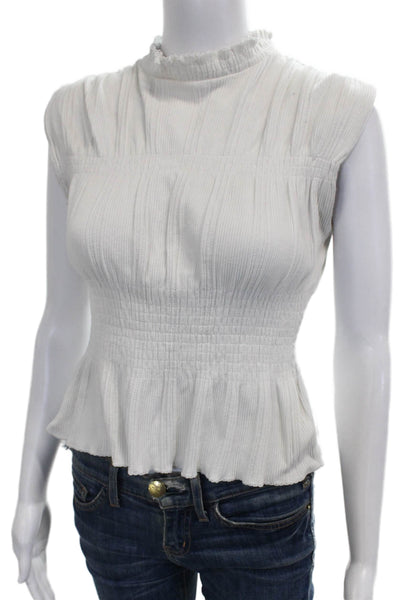Sandro Women Blouse White High Neck Sleeveless Pullover Cotton Blend Size 1