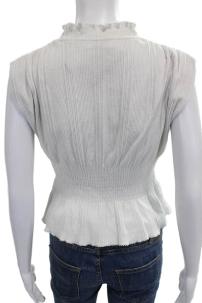 Sandro Women Blouse White High Neck Sleeveless Pullover Cotton Blend Size 1