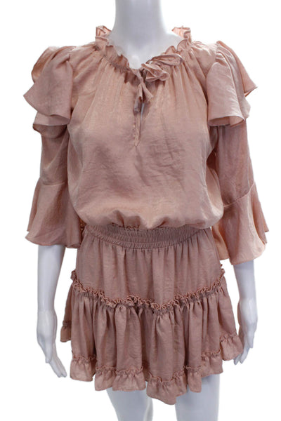 Misa Womens Mini Dress Pink Viscose High Neck 3/4 Sleeve Pullover Size S