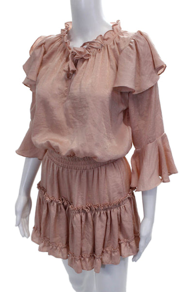 Misa Womens Mini Dress Pink Viscose High Neck 3/4 Sleeve Pullover Size S