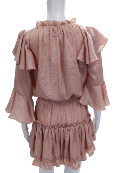 Misa Womens Mini Dress Pink Viscose High Neck 3/4 Sleeve Pullover Size S