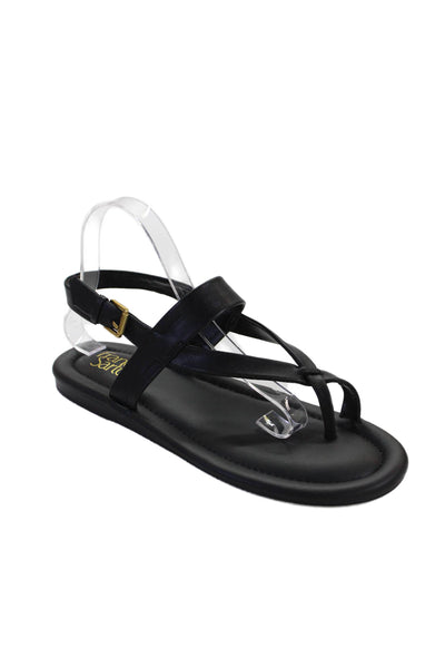 Franco Sarto Womens Vegan Leather Flat Thong Sandals Shoes Black Size 10M
