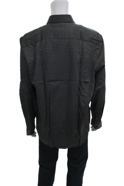 DKNY Mens Black Geometric Collared Button Up Dress Shirt Long Sleeve Size XL