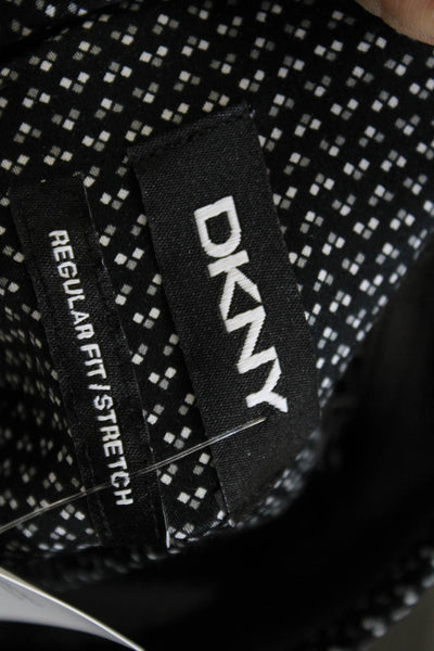 DKNY Mens Black Geometric Collared Button Up Dress Shirt Long Sleeve Size XL