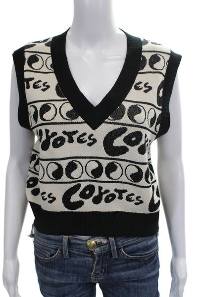 Les Coyotes De Paris Women V-Neck Graphic Nylon Vest Sleeveless Size M