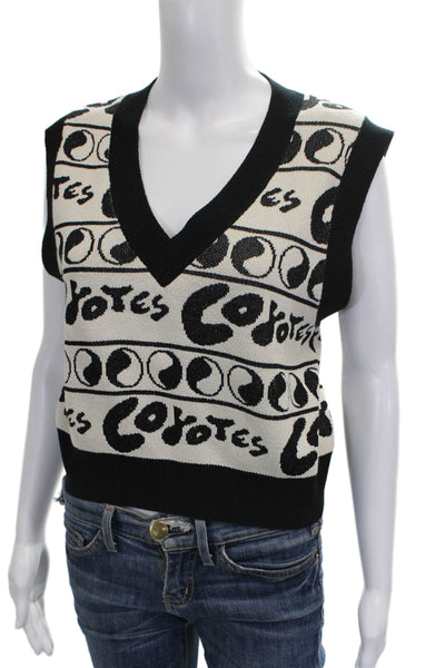 Les Coyotes De Paris Women V-Neck Graphic Nylon Vest Sleeveless Size M