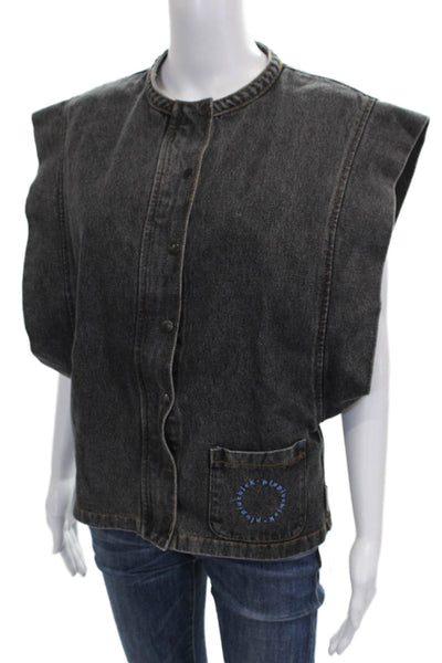 Piupiuchick Childrens Girls Denim Button Down Shirt Black Cotton Size 14