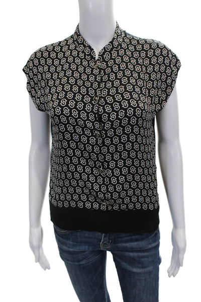 Salvatore Ferragamo Women Black Short Sleeve Cotton Blouse Size S