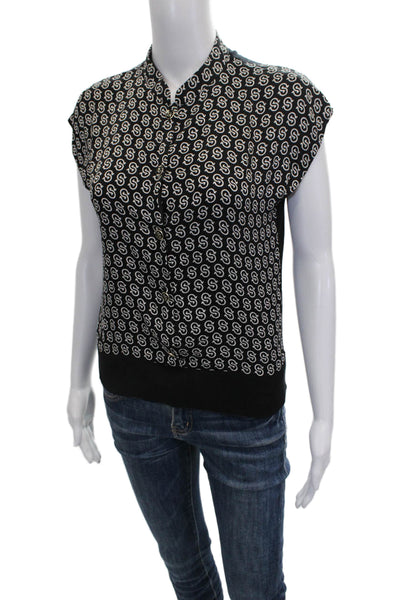 Salvatore Ferragamo Women Black Short Sleeve Cotton Blouse Size S