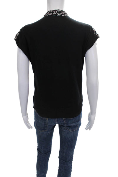 Salvatore Ferragamo Women Black Short Sleeve Cotton Blouse Size S