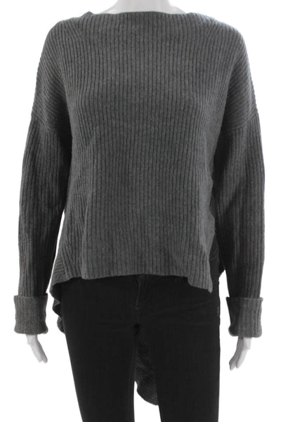 Brochu Walker Women Pullover Sweater Gray Wool Boat Neck Long Sleeve Size M