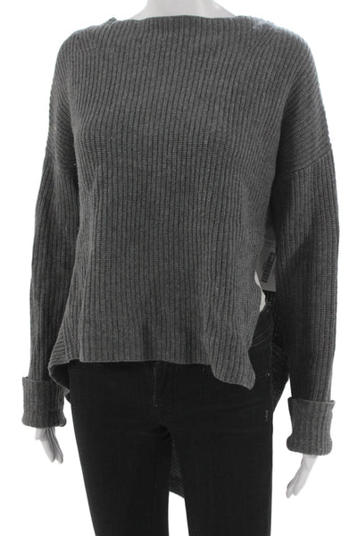 Brochu Walker Women Pullover Sweater Gray Wool Boat Neck Long Sleeve Size M