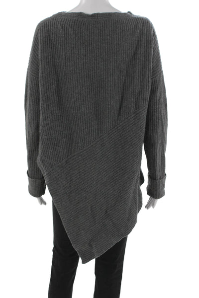 Brochu Walker Women Pullover Sweater Gray Wool Boat Neck Long Sleeve Size M
