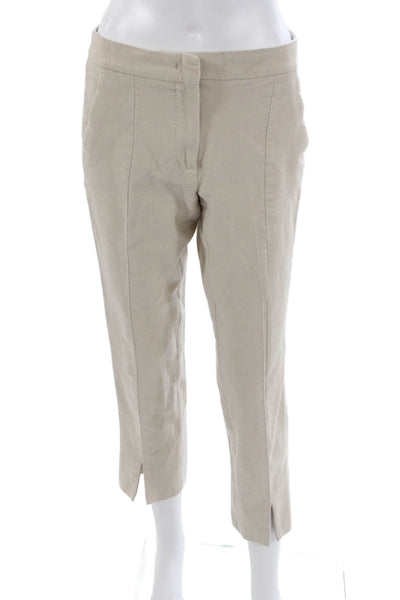 Max Mara Women Ankle Pants Beige Linen Blend Button Closure Size 6