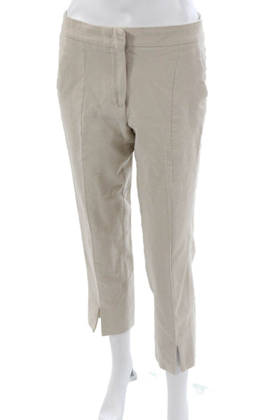 Max Mara Women Ankle Pants Beige Linen Blend Button Closure Size 6