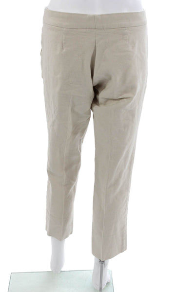 Max Mara Women Ankle Pants Beige Linen Blend Button Closure Size 6
