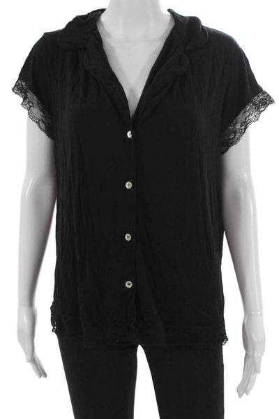 Eberjey Women Basic Collared Short Sleeve Modal Blouse Black Size M