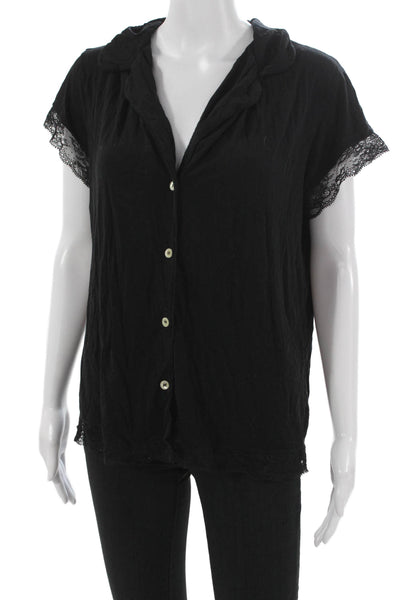 Eberjey Women Basic Collared Short Sleeve Modal Blouse Black Size M