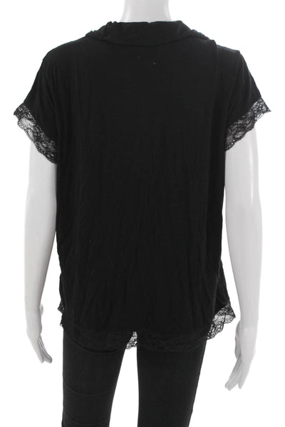 Eberjey Women Basic Collared Short Sleeve Modal Blouse Black Size M