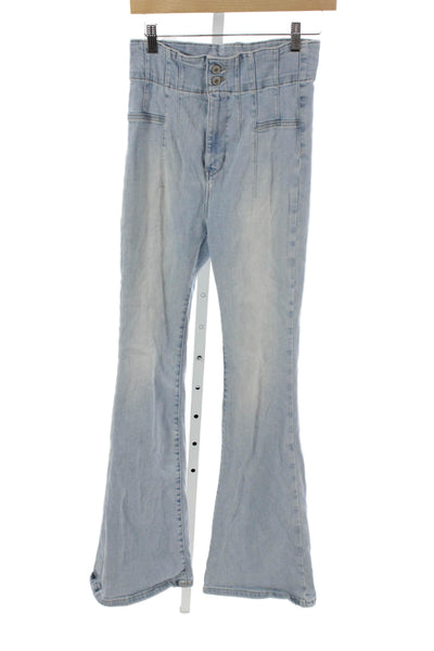 We The Free Womens Flared Jeans High Rise Blue Button Cotton Blend Size 28
