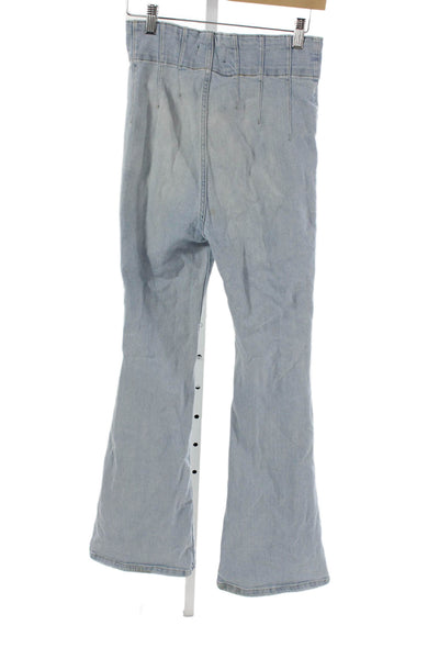 We The Free Womens Flared Jeans High Rise Blue Button Cotton Blend Size 28