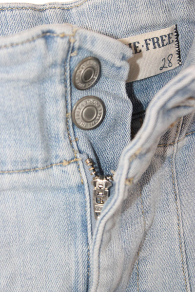 We The Free Womens Flared Jeans High Rise Blue Button Cotton Blend Size 28