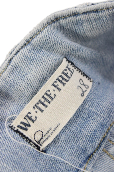 We The Free Womens Flared Jeans High Rise Blue Button Cotton Blend Size 28