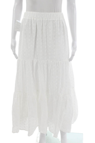 Interstyle Women Maxi Skirt White Cotton Geometric Pull On Size M