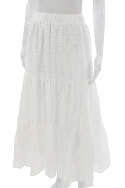 Interstyle Women Maxi Skirt White Cotton Geometric Pull On Size M