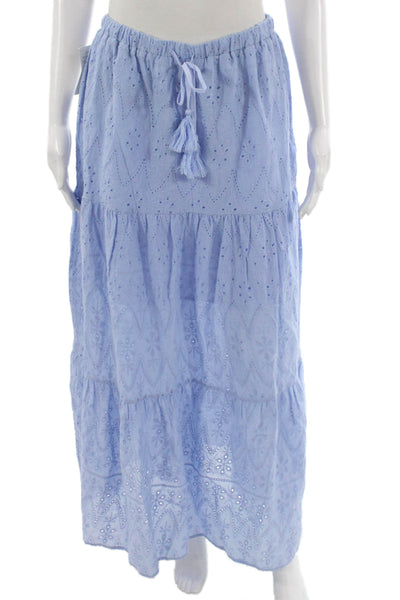 Interstyle Womens Maxi Floral Cotton Drawstring Skirt Blue Size M