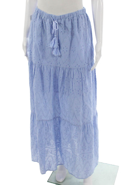 Interstyle Womens Maxi Floral Cotton Drawstring Skirt Blue Size M