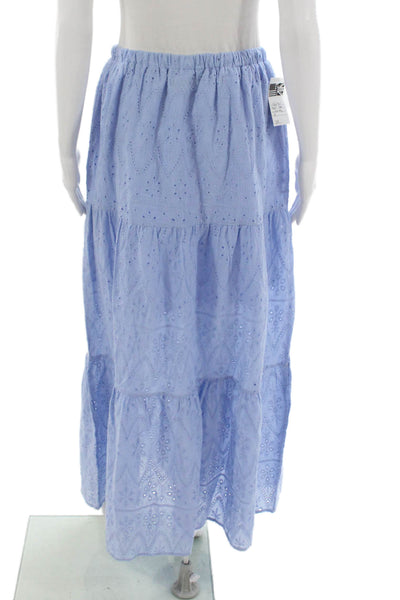 Interstyle Womens Maxi Floral Cotton Drawstring Skirt Blue Size M