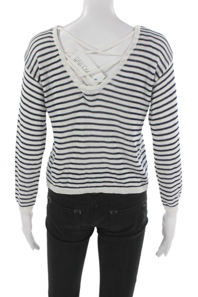 Molly Bracken Women Pullover Striped Boat Neck Long Sleeve White Size XS