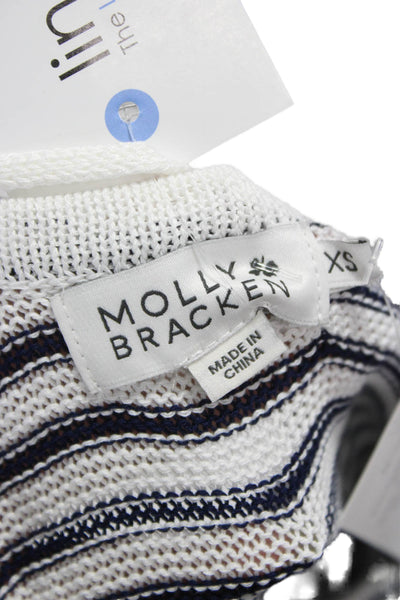 Molly Bracken Women Pullover Striped Boat Neck Long Sleeve White Size XS