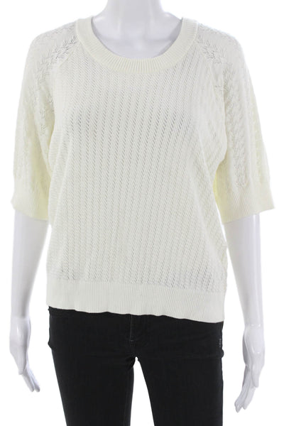 Red Haute Women Pullover Sweater White Viscose Crew Neck 3/4 Sleeve Size M
