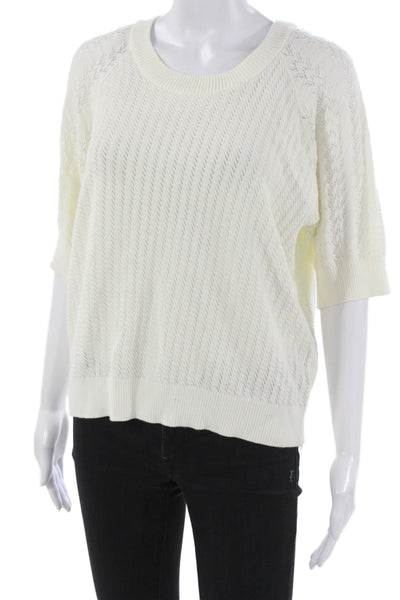 Red Haute Women Pullover Sweater White Viscose Crew Neck 3/4 Sleeve Size M