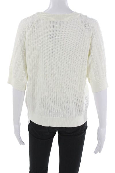 Red Haute Women Pullover Sweater White Viscose Crew Neck 3/4 Sleeve Size M