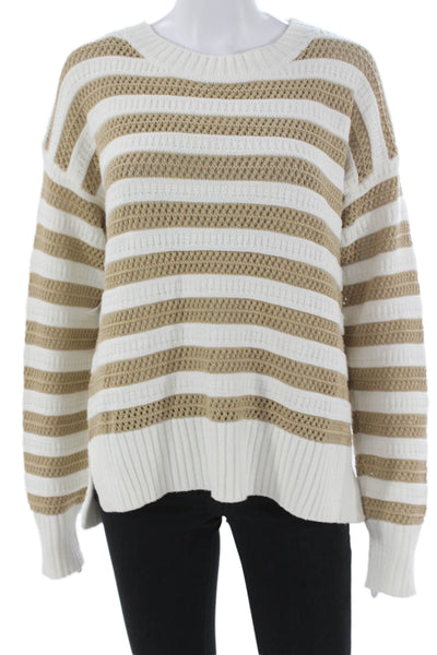 Interstyle Womens Pullover Striped Crew Neck Acrylic Sweater White Size M