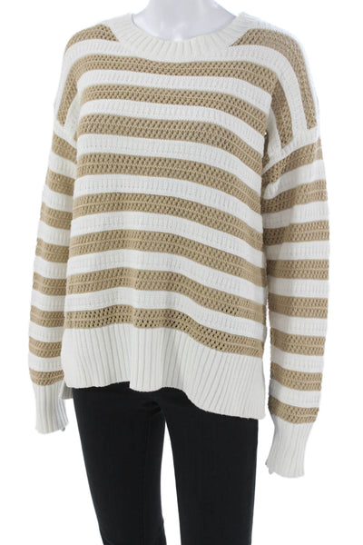 Interstyle Womens Pullover Striped Crew Neck Acrylic Sweater White Size M