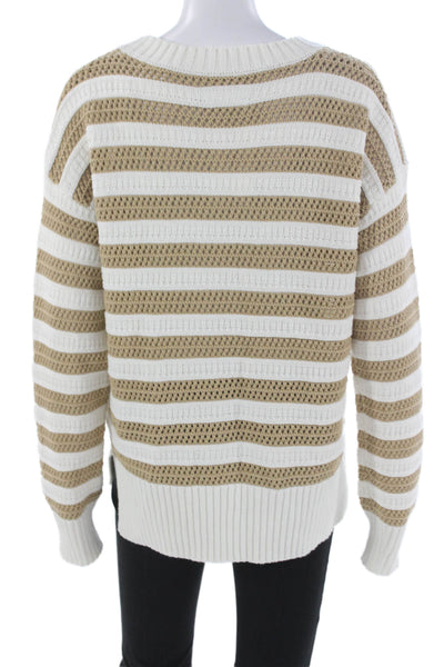 Interstyle Womens Pullover Striped Crew Neck Acrylic Sweater White Size M