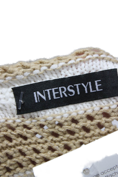 Interstyle Womens Pullover Striped Crew Neck Acrylic Sweater White Size M