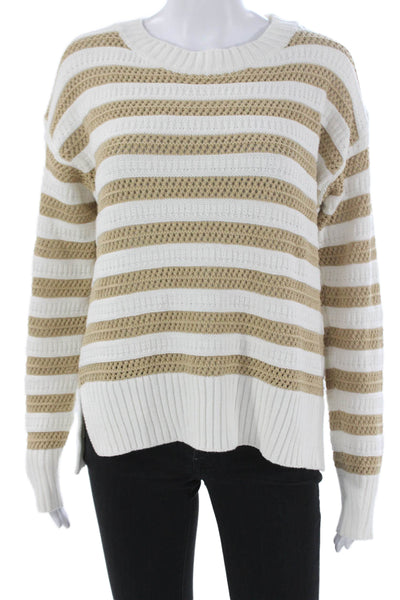 Interstyle Women White Striped Crew Neck Pullover Sweater Acrylic Size S
