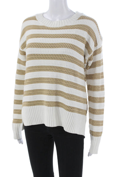 Interstyle Women White Striped Crew Neck Pullover Sweater Acrylic Size S